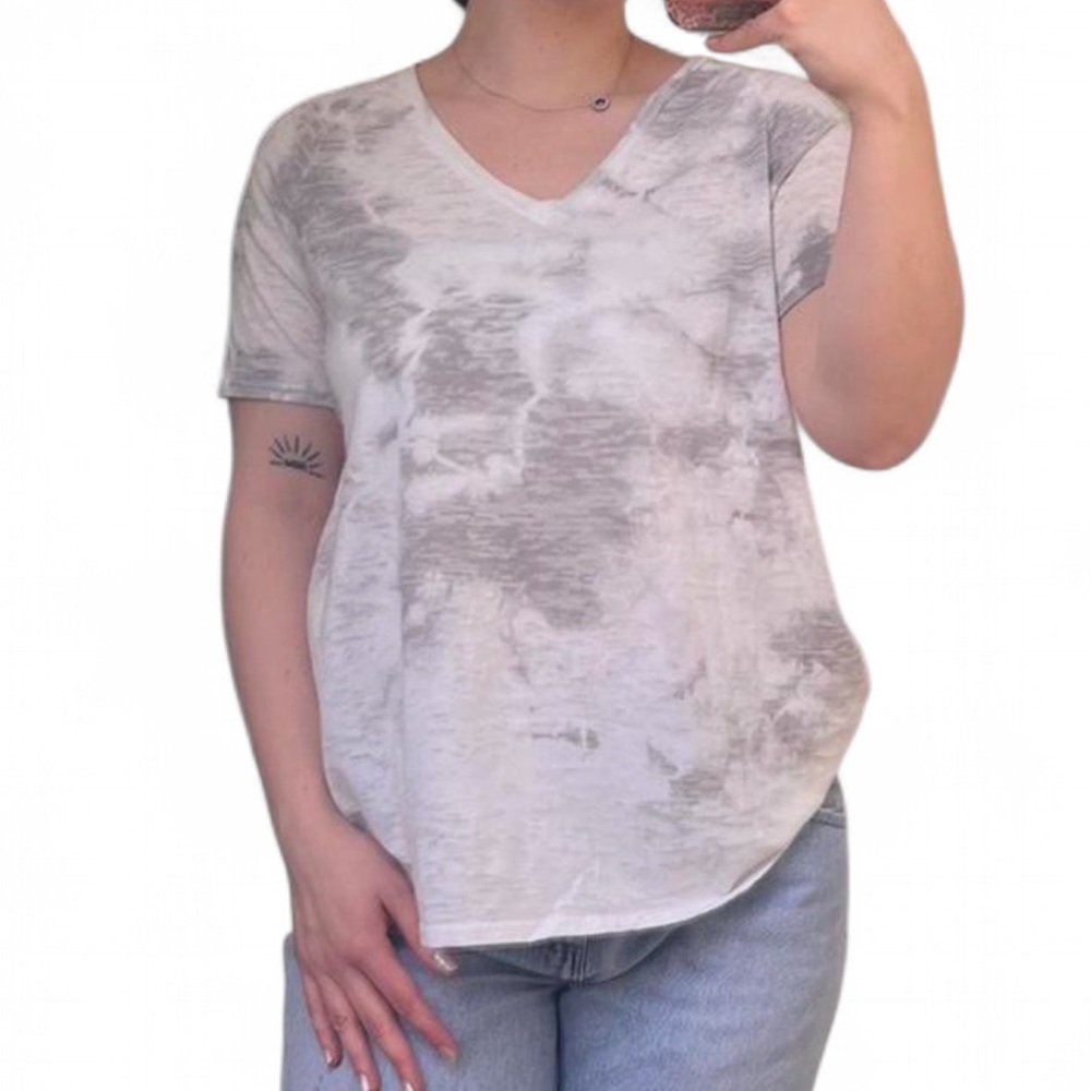 Freeloader White and Gray V-Neck Tie-Dye Tee